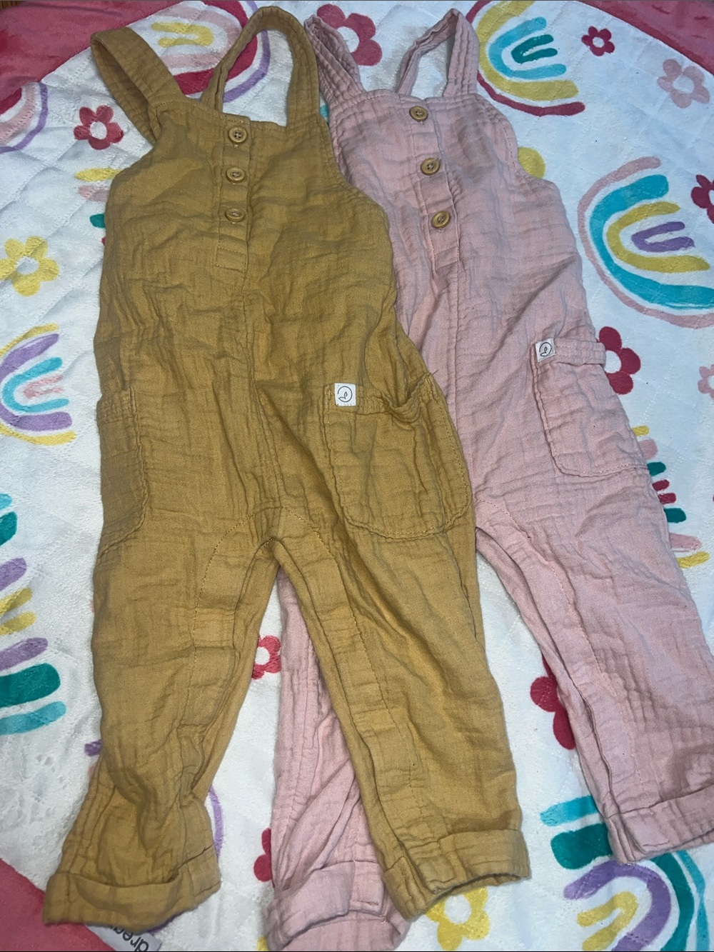 Carter's Muslin Overalls in Mustard and Blush